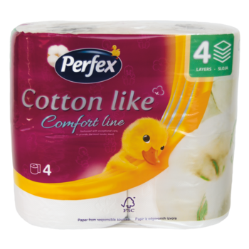 Чотиришаровий туалетний папір Perfex Cotton Comfort, білий, 4 рулони - Pampik