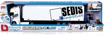 Игровой набор Bburago Фура Mercedes-Benz Actros c погрузчиком, 1:43, белый - Pampik - 9