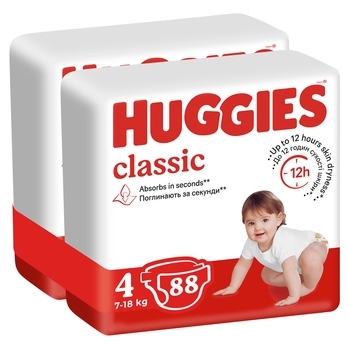 Підгузки на липучках Huggies Classic 4 (7-18 кг), 88 шт. - Pampik - 2