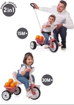 Дитячий металевий велосипед Smoby триколісний 2 в 1 Be Move 68x52x52 см, рожевий (740332) - Pampik - 2
