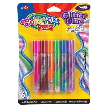 Клей Colorino Swirl с блестками, 6 цветов (68857PTR) - Pampik