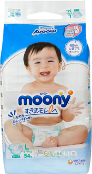 Подарунок. Підгузки на липучках Moony L (9-14 кг), 54 шт. - Pampik