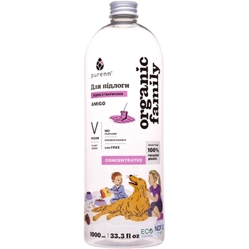 Натуральний очисник підлоги Purenn Organic Family Amigo Animal Friendly без аромату, антибактеріальний, 1 л (80166) - Pampik - 6