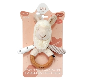 Іграшка-брязкальце з дерев'яним прорізувачем Elfiki Лама Семмі (ІГ-0135) - Pampik