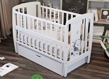 Ліжко для новонародженого Дубок Жирафка з ящиком, білий (9800-DJS-01) - Pampik