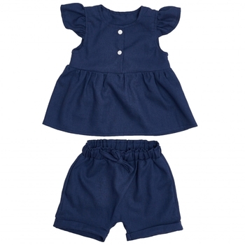 Комплект одягу Twins Linen, льон, р.74, dark blue, темно-синій (W-101-HTL74-09) - Pampik