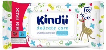 Вологі серветки Kindii Delicate Care для немовлят і дітей, 100 шт (5900095032670) - Pampik