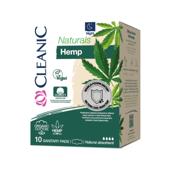 Прокладки гігієнічні нічні Cleanic Naturals Hemp, 10 шт (5900095035282) - Pampik