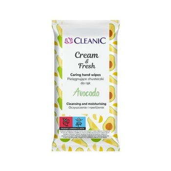 Освіжаючі вологі серветки Cleanic Cream&Fresh Avocado, 15 шт (5900095035954) - Pampik