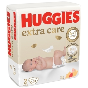 Підгузки на липучках Huggies Extra Care 2 (3-6 кг), 24 шт. - Pampik