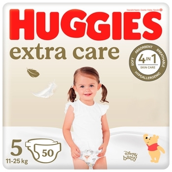 Підгузки на липучках Huggies Extra Care 5 (11-25 кг), 50 шт. - Pampik