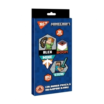 Карандаши цветные Yes Minecraft, двухсторонние, 12 шт (5056574404626) - Pampik