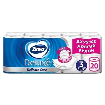 Тришаровий туалетний папір Zewa Deluxe Delicate Care, білий, 20 рулонів - Pampik