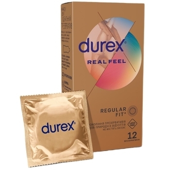 Презервативи з синтетичного латексу з силіконовою змазкою Durex Real Feel, натуральні відчуття, безлатексні 12 шт. - Pampik