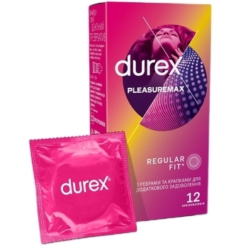 Презервативи латексні з силіконовою змазкою Durex Pleasuremax з ребрами та точками, 12 шт. - Pampik