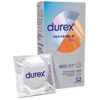 Презервативи латексні з силіконовою змазкою Durex Invisible XL, ультратонкі збільшеного розміру, 12 шт. - Pampik