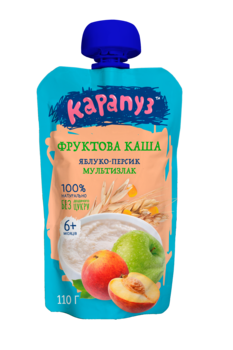 Пюре Карапуз Яблоки, персики с мультизлаковой кашей, 110 г - Pampik