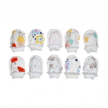 Царапки Twins, трикотаж, 0-3 міс., 10 пар, multicolor, білий з принтом (W135-ЦT10-20) - Pampik