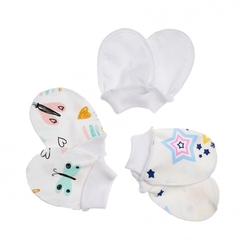 Царапки Twins, трикотаж, 0-3 міс., 3 пари, multicolor, білий з принтом (W135-ЦT-20) - Pampik