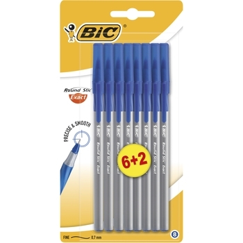 Ручка шариковая Bic Round Stic Exact, синий, 6+2 шт. - Pampik