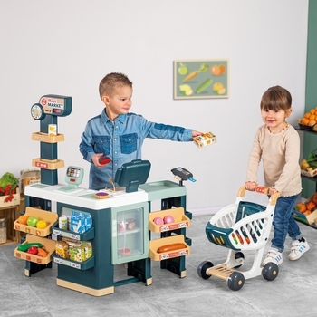 Інтерактивний супермаркет Smoby Максі з візком, звуком та світлом, 50 аксесуарів (350242) - Pampik - 4