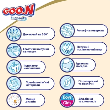 Підгузки Goo.N Premium Soft на липучках, р.2(S) (4-8 кг), 140 шт. - Pampik - 10