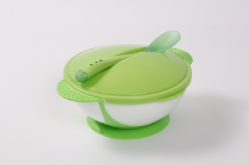 Тарілка на присосці з кришкою та термоложкою Lindo, зелений (А 50) - Pampik