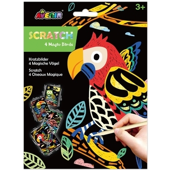 Набор для творчества, скретч-арт Avenir Волшебные птички, 4 раскраски - Pampik