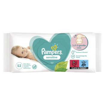Дитячі вологі серветки Pampers Sensitive, 52 шт. - Pampik