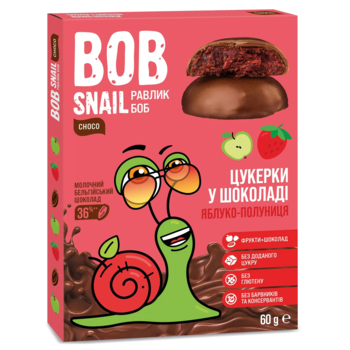 Натуральні цукерки Bob Snail Яблуко-Полуниця в молочному шоколаді, 60 г - Pampik