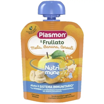 Пюре Plasmon Nutrimune Яблоко и бананы со злаками, 85 г - Pampik