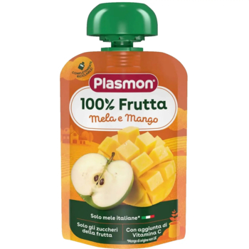 Пюре Plasmon Merenda 100% Frutta Яблоко и манго с витаминами, 100 г - Pampik