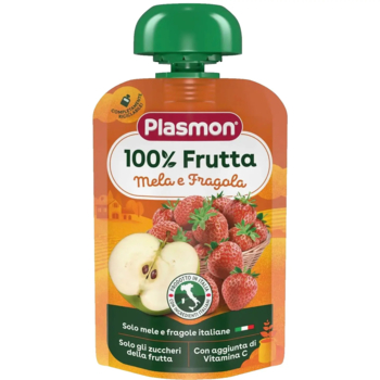 Пюре Plasmon Merenda 100% Frutta Яблоко и клубника с витаминами, 100 г - Pampik