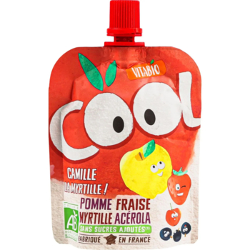 Органическое пюре Vitabio Cool Fruits с яблоком, клубникой и черникой, 90 г - Pampik