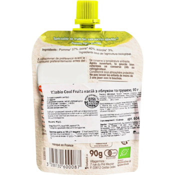 Органическое пюре Vitabio Cool Fruits с яблоком и грушей, 90 г - Pampik - 2