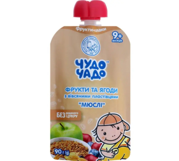 Пюре Чудо-Чадо Фрукти-ягоди-вівсяні пластівці, 90 г - Pampik
