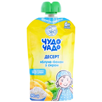 Десерт Чудо-чадо С яблоком и бананом с творогом, 90 г - Pampik