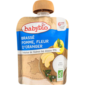 Органическое молочное пюре Babybio из коровьего молока с яблоком и апельсиновым цветом, 85 г - Pampik