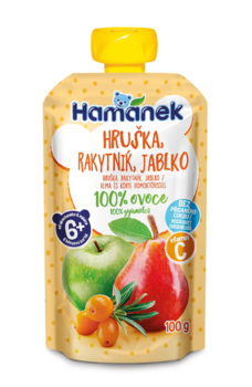 Фруктовое пюре Hamanek Pouch Яблоко с грушей и облепихой, 100 г - Pampik
