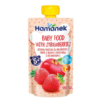 Пюре Hamanek Pouch Яблуко та полуниця, 120 г - Pampik