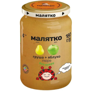 Пюре Малятко Груша-яблоко, 180 г - Pampik