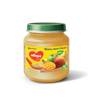 Фруктове пюре Milupa Яблуко, манго та банан, 125 г - Pampik