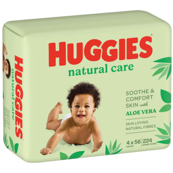 Вологі серветки Huggies Natural Care, 224 шт. (4 уп. по 56 шт.) - Pampik - 3