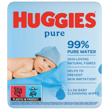 Вологі серветки Huggies Pure 2+1, 168 шт. (3 уп. по 56 шт.) - Pampik