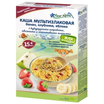 Каша безмолочна Fleur Alpine Мультизлакова Банан, яблуко, полуниця, 200 г - Pampik
