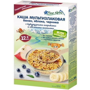 Каша безмолочна Fleur Alpine Мультилакова Банан, яблуко, чорниця, 200 г - Pampik
