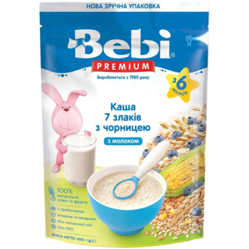 Молочна каша Bebi Premium 7 злаків з чорницею, 200 г - Pampik