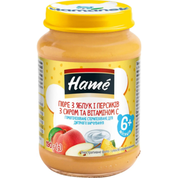 Пюре Hame Яблуко та персик з сиром, 190 г - Pampik