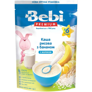 Молочна каша Bebi Premium Рисова з бананом, 200 г - Pampik