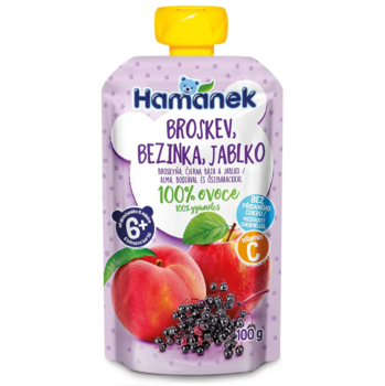 Фруктовое пюре Hamanek Pouch Яблоко с персиком и бузиной, 100 г - Pampik
